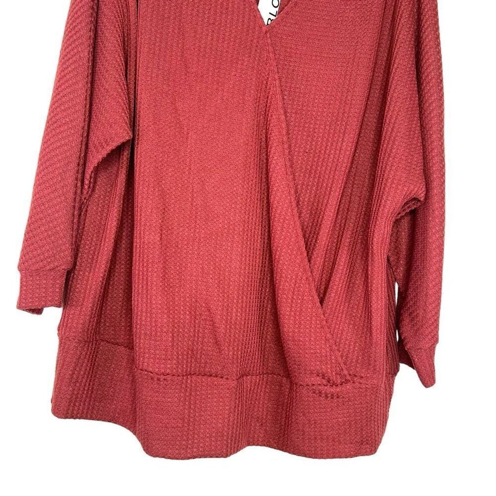 NEW Bloomchic Solid Waffle Knit Wrap Long Sleeve T-shirt Russet 3X - Picture 6 of 9